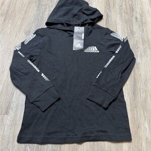 adidas Black Hooded Long Sleeve Tee with White Logo